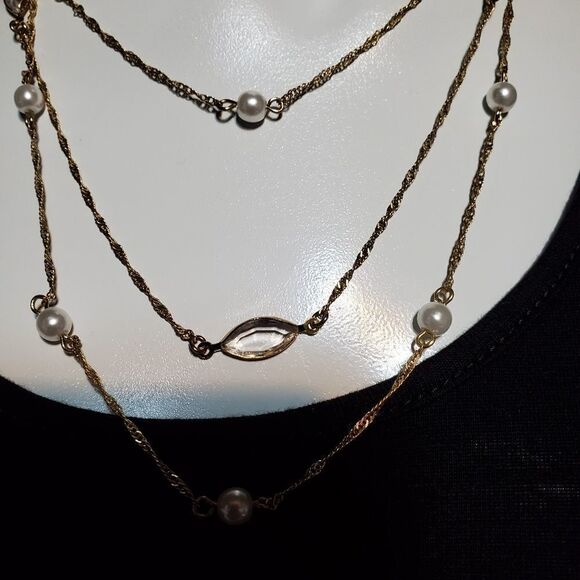 Avon Gold Tone & Faux Pearl Multilayer Necklace - Picture 3 of 5